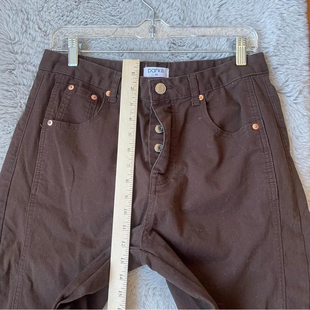 PARKE Horseshoe / Barrel Brown High Rise Wide Leg Jeans Size 28 Button Fly - Picture 9 of 10